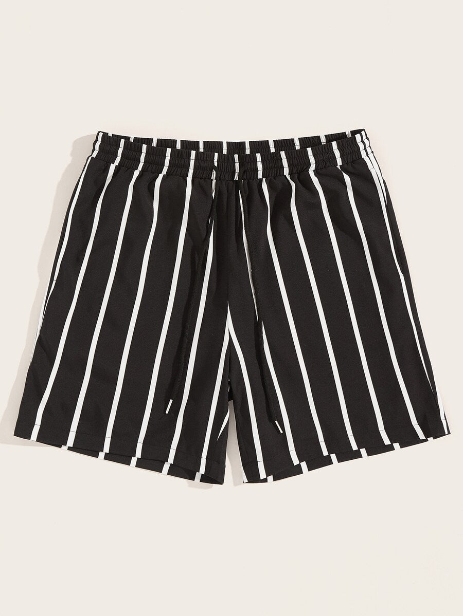 Drawstring Waist Vertical Striped Shorts