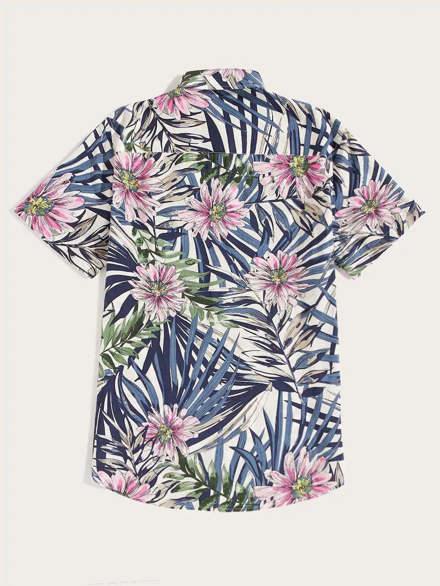 Tropical Printed Short Sleeve Button Up Shirt