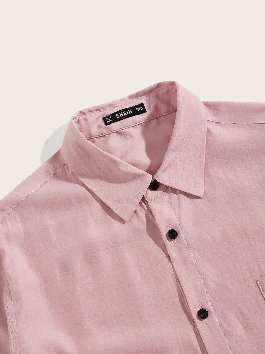 Solid Textured Short Sleeve Button Up Shirt
